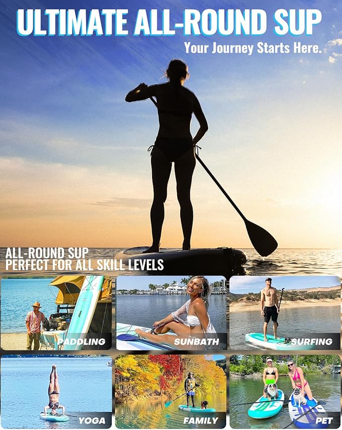 BM Paddle Board Inflatable Stand Up Paddle Board, SUP Paddleboard for Adult, Premium Accessories | Non-Slip EVA Deck & Foam Handles, Camera Mount, Double Action Pump, 85L Travel Backpack