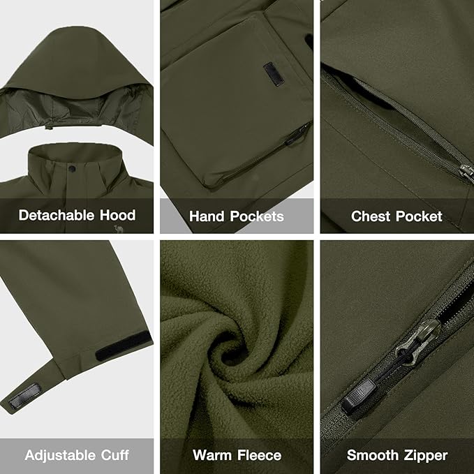 CAMEL CROWN Men's Ski Jacket 3 in 1 Waterproof Winter Jacket Snow Jacket Windproof Hooded with Inner Warm Fleece Coat