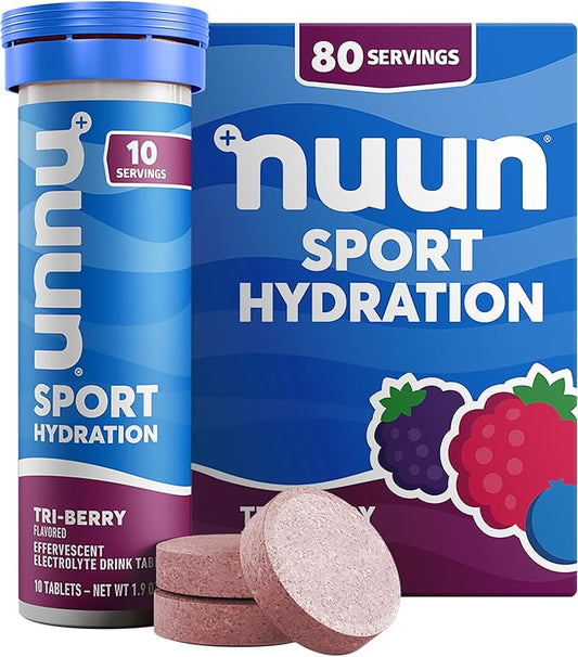Nuun Sport Electrolyte Tablets with Magnesium, Calcium, Potassium, Chloride & Sodium, Gluten Free & Vegan, Tri-Berry, 8 Pack (80 Servings Total)
