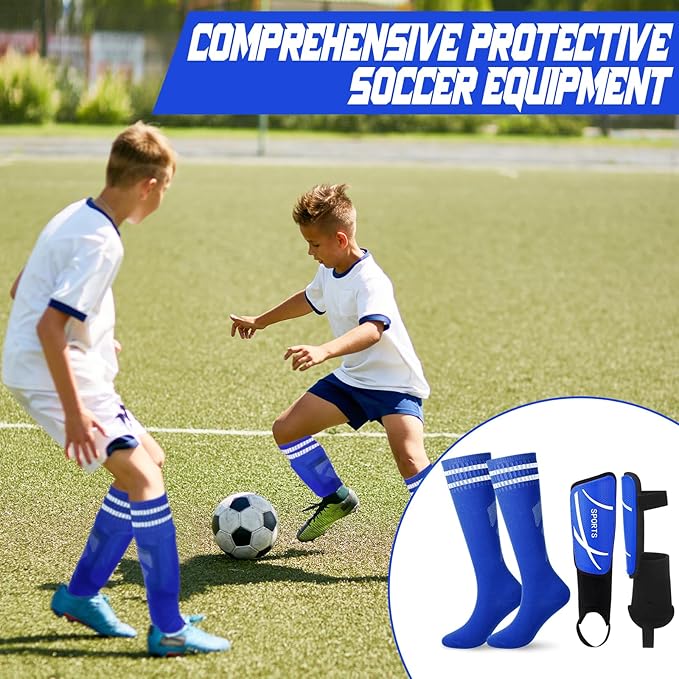 Soccer Shin Guards and Socks Kids Youth Lightweight Soccer Pads Defender with Ankle Protection Ski Shin Guards Football Equipment for Age 4-14 Toddler Boys Girls Teens