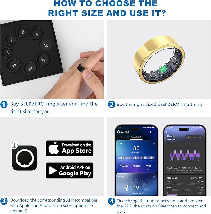 Smart Ring for Women & Men-Size First Before You Buy, No APP Subscription,7-10 Days of Use,Sleep|Activity|Stress|Heart Rate Tracker, Compatible with iOS and Android (Rose Gold, 9)