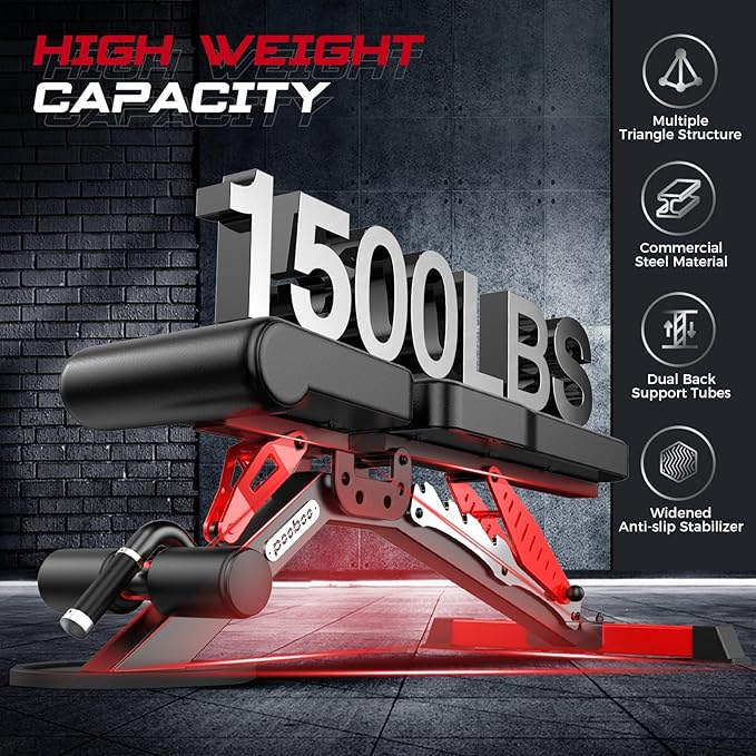 Pooboo Weight Bench, Adjustable Workout Bench for Home, 1500LBS Weight Capacity Heavy Duty Strength Training Bench, Flat/Incline/Decline Positions for Full Body Workout