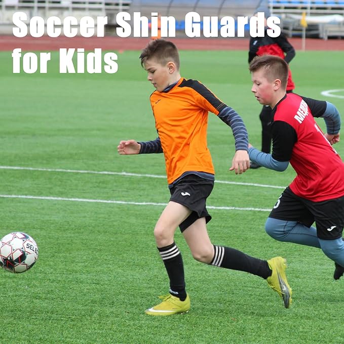 Soccer Shin Guards for Kids Adults, Toddler Shin Pads Set with Sleeves and Long Soccer Socks for Age 2-16 Boys & Girls, Youth &Men, Lightweight Soccer Equipment