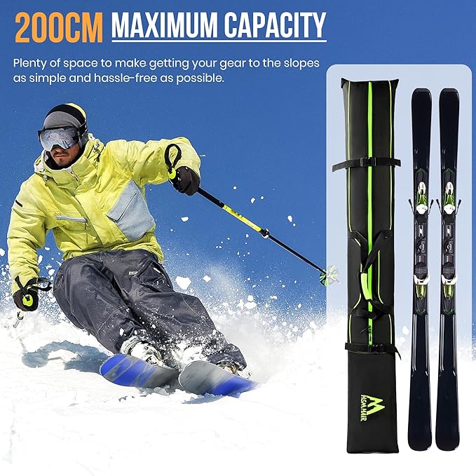 Ski Bag and Boot Bag Combo,Padded Ski Bag Set for Air Travel,Snow Ski Bags for Adults,Water- resistant Ski Boot Bag Fits for Skis Up to 200 CM and Boots Up To Size US13