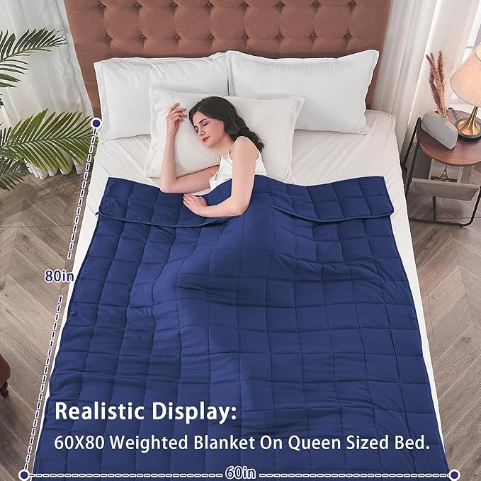 yescool Weighted Blanket for Adults (17 lbs, 60" x 80", Blue) Cooling Heavy Blanket for Sleeping Perfect for 110-130 lbs, Queen Size Breathable Blanket with Premium Glass Bead, Machine Washable