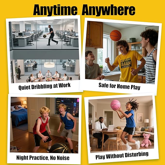 Real Basketball Weight, True Bounce 7 Size Silent Basketball with Grooves, Non-Compressed Shipping, Professional PU Foam Ball, Ideal for Indoor Practice and Training