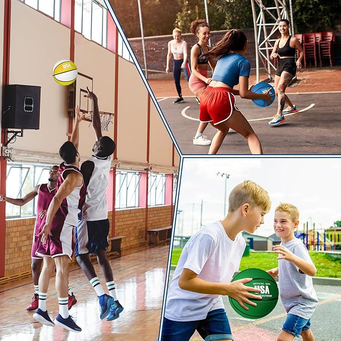 HyDren 12 Pcs Basketballs Bulk with Pump Donation Supplies Size 5/6/7 Deflated Basketball for Outside Sport Operation Machine Stitched Ball