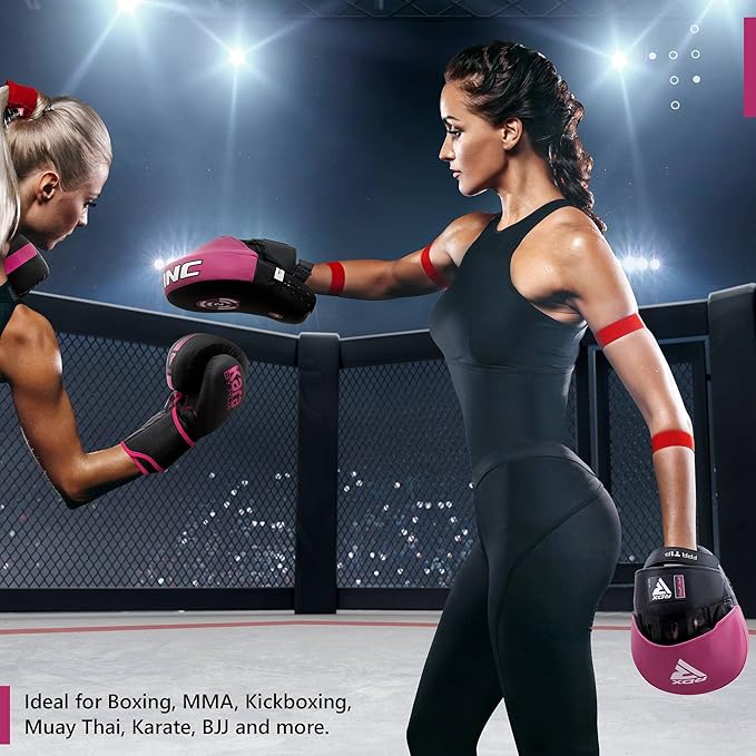 RDX Boxing Pads Focus Mitts, Maya Hide Leather Curved Hook and Jab Target Hand Pads, Great for MMA, Kickboxing, Martial Arts, Muay Thai, Karate Training, Padded Punching, Coaching Strike Shield