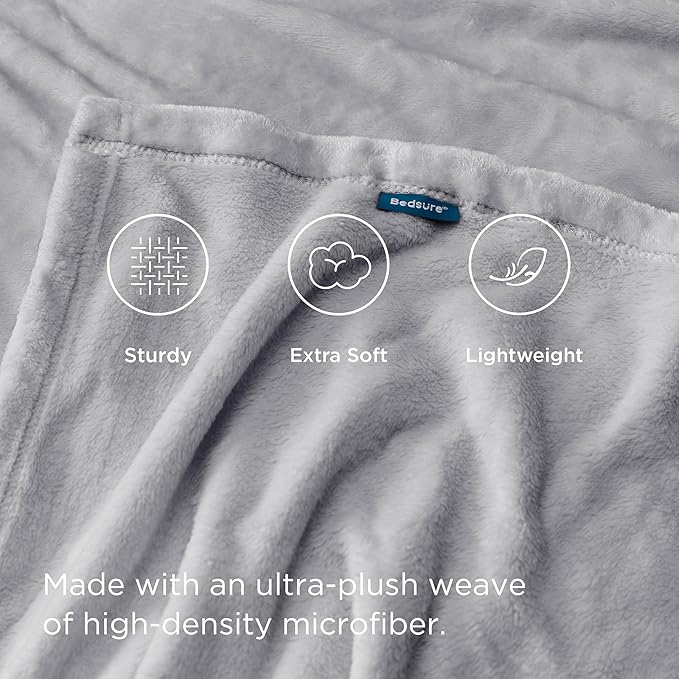 Bedsure Fleece Blanket Twin Size Light Grey - 300GSM Lightweight Plush Fuzzy Cozy Soft Warm Blanket for Bed, Sofa, Couch, Travel, Camping, 60x80 inches