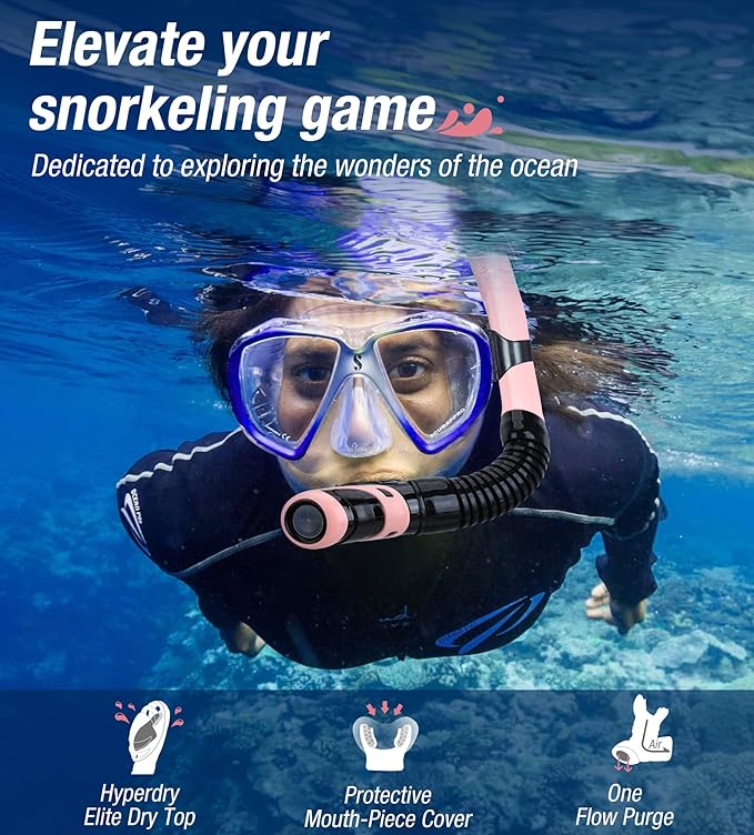 Aegend Dry Snorkel, Dive Mask Easy-Breath Free Diving Snorkel for Snorkeling Scuba Diving Freediving Swimming, with Top Dry Valve and Food-Grade Silicone Mouthpiece