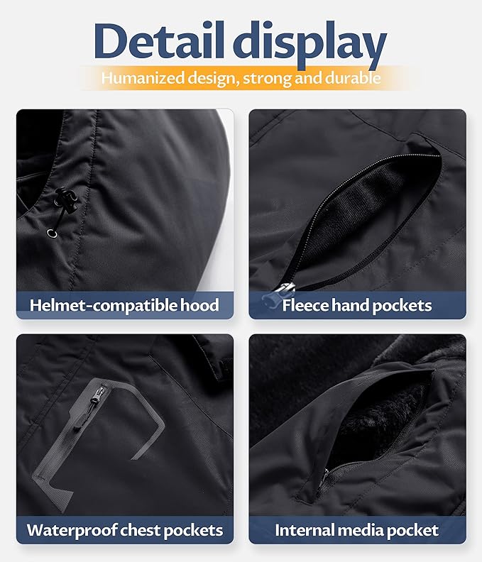 CREATMO US Men's Mountain Waterproof Ski Jacket - Windproof Snowboarding Warm Winter Coat Raincoat