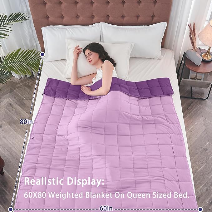 yescool Weighted Blanket for Adults (20 lbs, 60” x 80”, Purple) Cooling Heavy Blanket for Sleeping Perfect for 190-210 lbs, Queen Size Breathable Blanket with Premium Glass Bead, Machine Washable