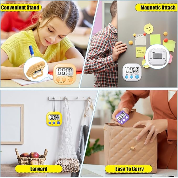 Macarrie 48 Pcs Digital Kitchen Timer Bulk Small Magnetic Backing Stand Timer Clock Loud Alarm LCD Display Electronic Minute Second Count Countdown Alarm for Teacher Classroom Cooking Baking (Fashion)