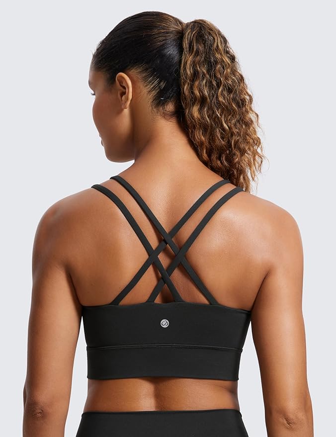 CRZ YOGA Softness Mold Womens Butterluxe Strappy Longline Sports Bra - Double Spaghetti Strap Workout Yoga Crop Top Athletic