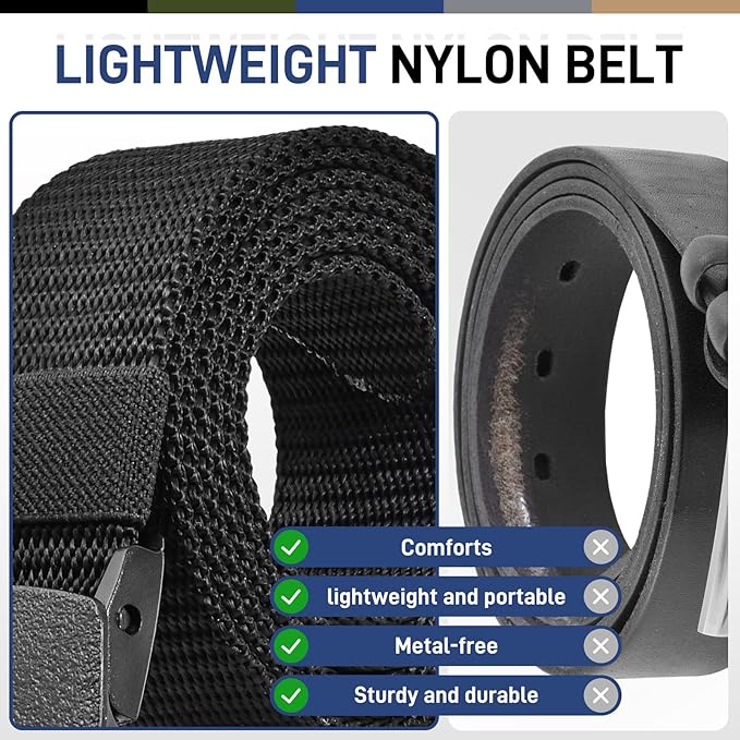 Tactical Men's Nylon Belts,5 Pack Mens Belts Casual,Military Canvas Outdoor Metal-free Belts