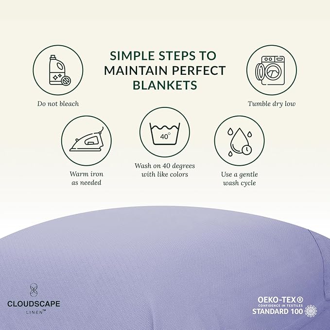 Cloud Scape Linen 100% Cotton Blanket King Size for Bed – Lightweight Summer Blanket, Herringbone Weave,fits California King Size Bed, 92x108,Lavender Blue