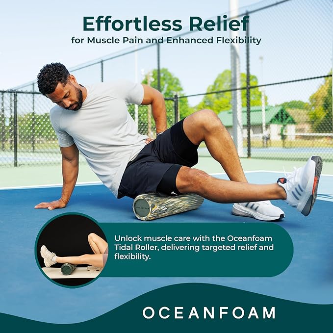 Oceanfoam Tidal Roller - Hunter, Gold & Natural Marbled - Muscle Massage Foam Roller for Back Pain & Stretching - Firm & Ergonomic Wide Wave Textured - Yoga, Athletics, Wellness - Full Size, 20" x 5"