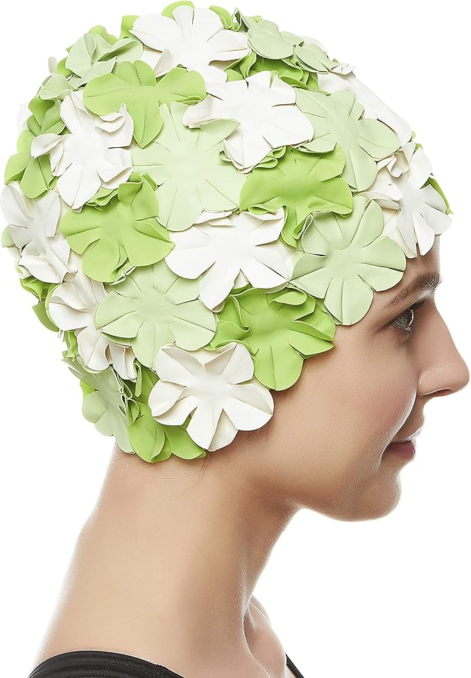 BEEMO Floral Petal Ladies Bathing Swim Cap Women Retro Swim Hat Long/Short Hair