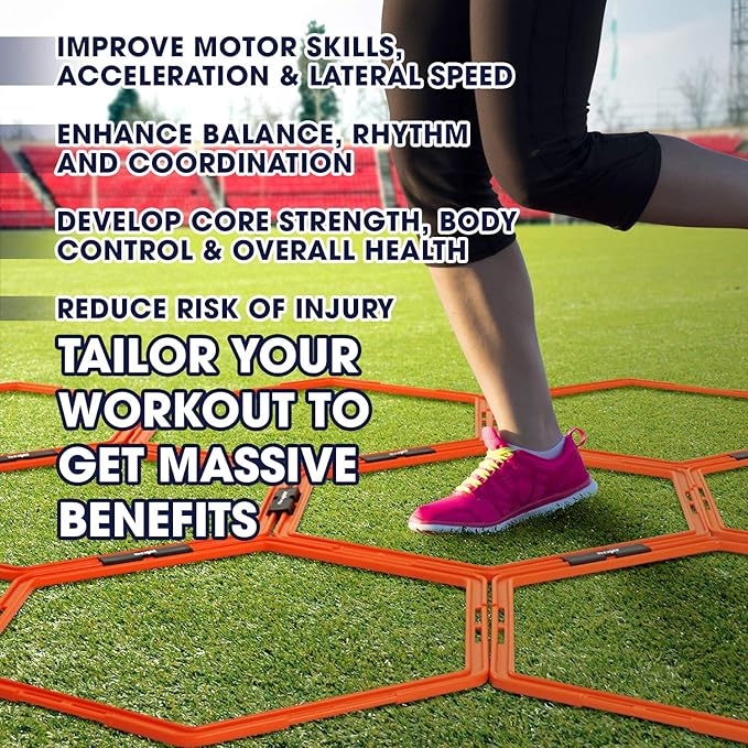 Yes4All Hex Agility Rings/Speed Rings with Carrying Bag – Hexagon Rings, Agility Hurdles for Agility Footwork Training