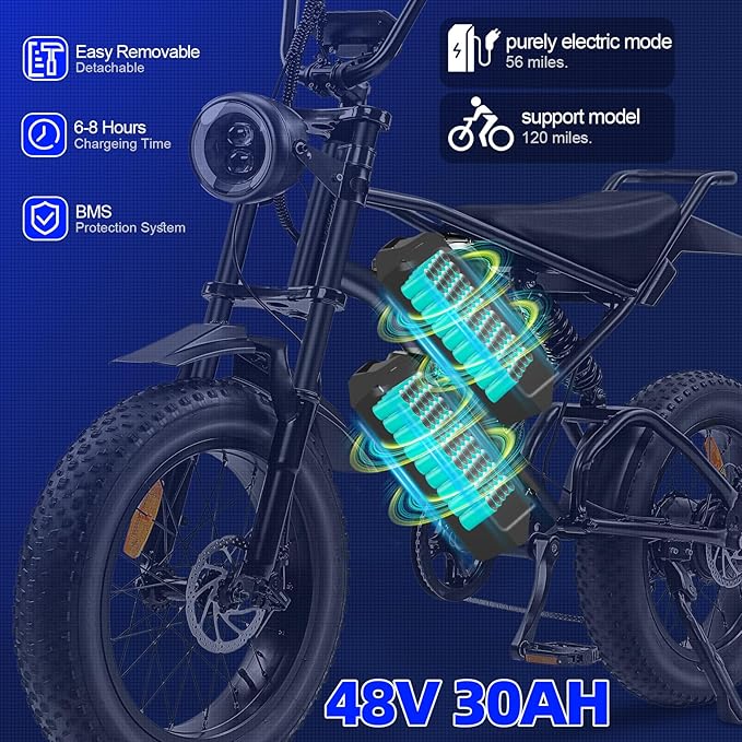 Electric Bikes for Adults,50-120Miles by Pas Ebikes,1000/15000W,720/1440WH E Dirt Bike,Shemano 7-Speed E Bikes,20'*4.0 Fat Tire Ebike,Dual Disc Brake Electric Motorcycle