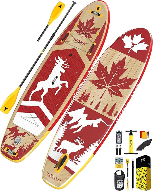 YASKA Inflatable Stand Up Paddle Board - 11ft Extra Wide Paddleboard with Premium SUP Board Accessories,Camera Mount,Non-Slip EVA Deck,5 Handles,Youth/Adult