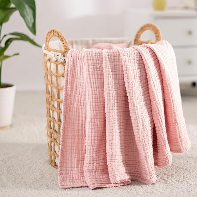 Carriediosa 100% Cotton Muslin Throw Blanket 66" X 90" Twin XL Size,4-Layers Summer Gauze Throws for Bed Couch,Soft Lightweight Breathable Linen Blankets Bedspread for Adults All Season,Dusty Pink