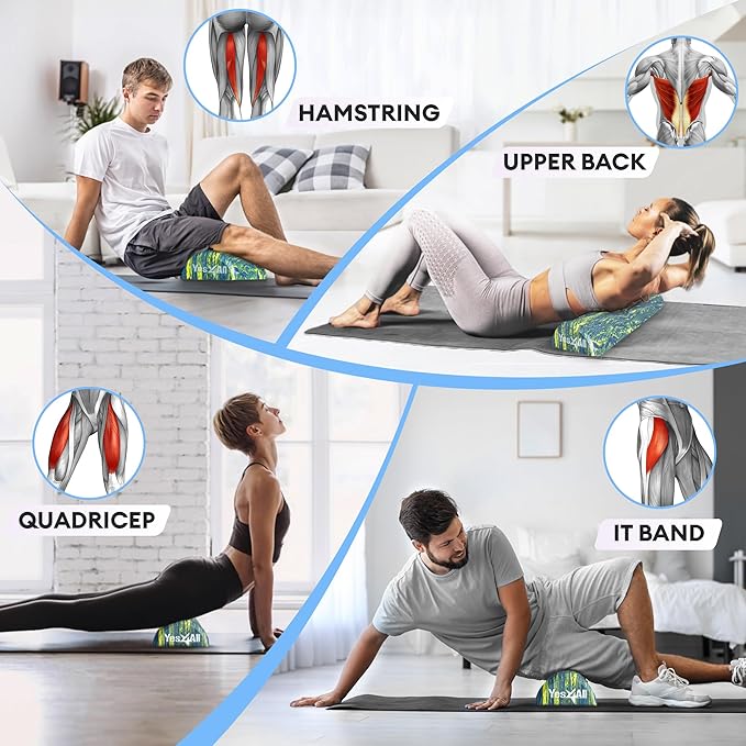 Yes4All EVA Firm Foam Roller for Stretching, Half Yoga Back Roller for Muscle Massage for Pilates, Yoga, Balance & Core Exercises - 12/36 inches