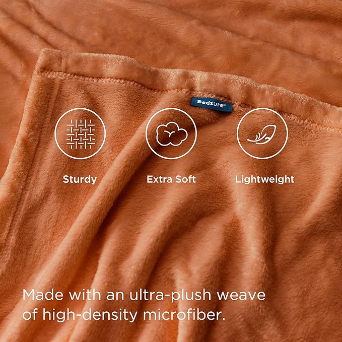 Bedsure Fleece Blanket Twin Size Burnt Orange - 300GSM Lightweight Plush Fuzzy Cozy Soft Warm Blanket for Bed, Sofa, Couch, Travel, Camping, 60x80 inches