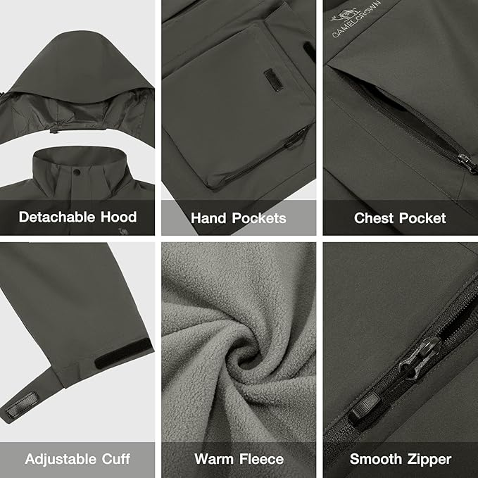 CAMEL CROWN Men's Ski Jacket 3 in 1 Waterproof Winter Jacket Snow Jacket Windproof Hooded with Inner Warm Fleece Coat