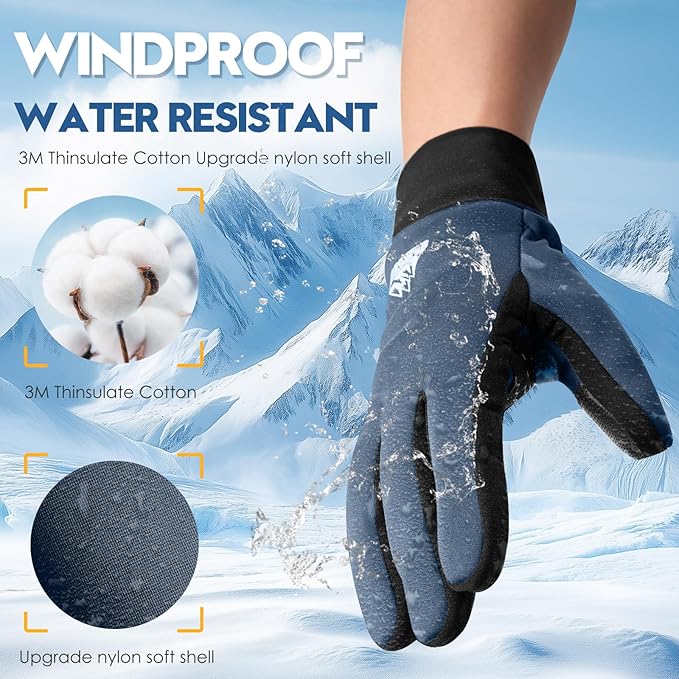Bruvoalon Winter Gloves for Women & Men, 3M Thermal Insulation, Lycra Fabric, Windproof, Touchscreen, Anti-Slip, Cold Weather