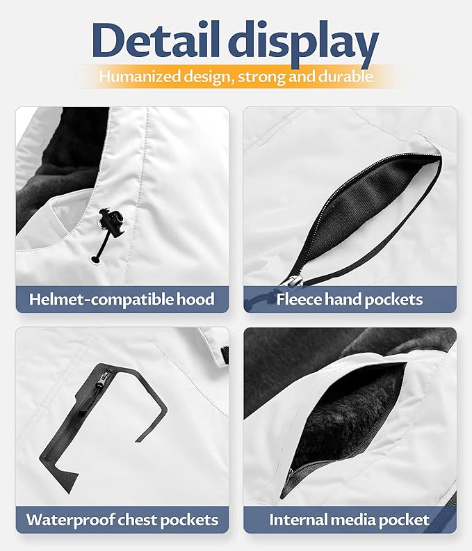 CREATMO US Men's Mountain Waterproof Ski Jacket - Windproof Snowboarding Warm Winter Coat Raincoat