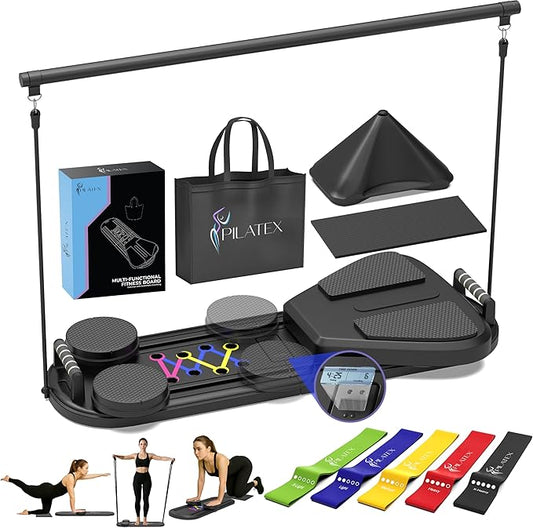 Pilates Board – Foldable Pilates Reformer with Resistance Bands, Bar & Travel Bag – Full-Body Strength & Ab Training Equipment for Women & Men, 15 in 1