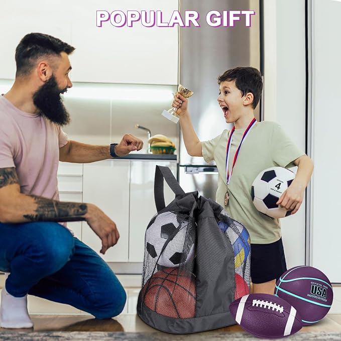 Realspring 6 Pcs Multi Sport Ball Set for Kid Teen Operation Christmas Official Size Football, Basketball, Soccer, Volleyball, Playground Ball, Baseball with Sports Equipment Bag Pump