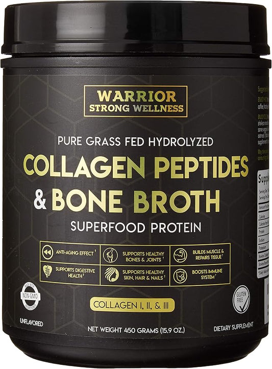 Premium Collagen Peptides Bone Broth Powder: Grass Fed Hydrolyzed Collagen Boost for Healthy Skin, Nails, Hair, Joints, Muscles, Bones, Digestion, Keto Friendly, Unflavored