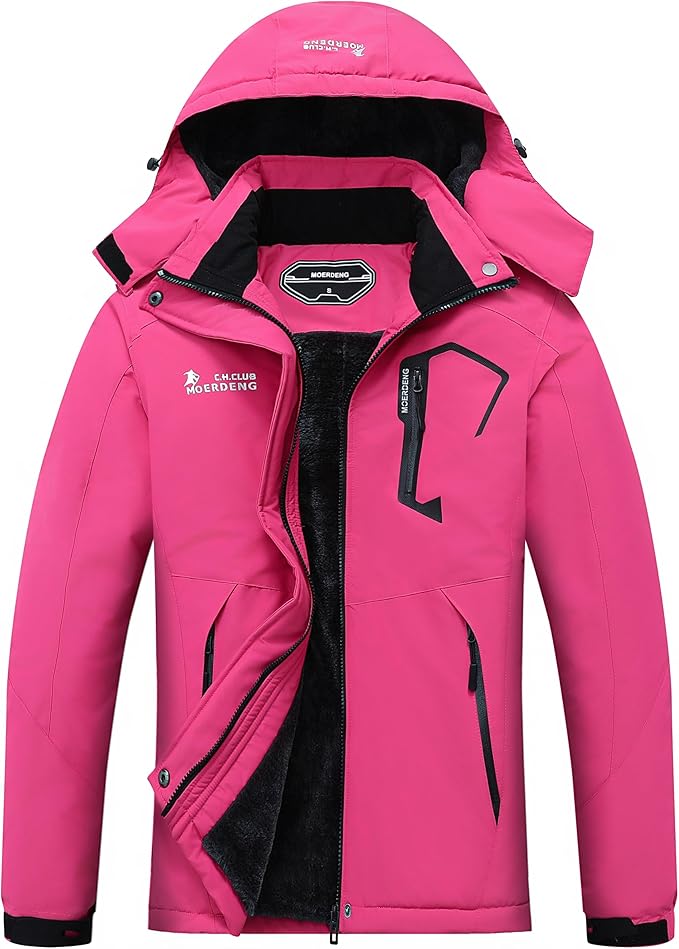 MOERDENG Women's Waterproof Ski Jacket Warm Winter Snow Coat Mountain Windbreaker Hooded Raincoat Jacket