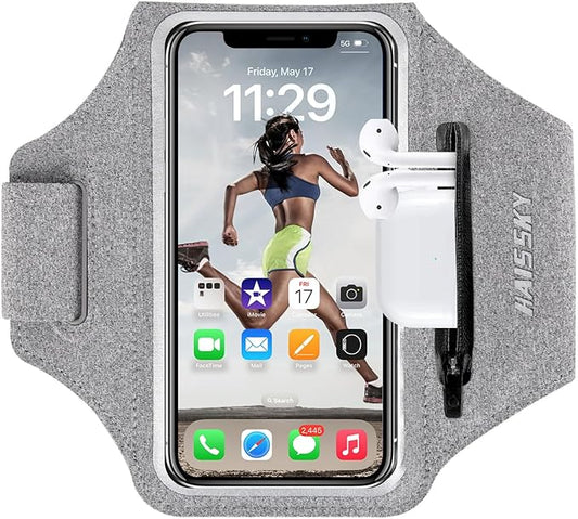 Cell Phone Running Armband with Earbuds Zipper Pocket Armband Case Running Holder For iPhone 16 Pro Max/15/14 Pro Max/13/12 /11 Pro Max/XS/XR ,Galaxy S20 S10,Sweatproof Arm Band with Card/Key Bag