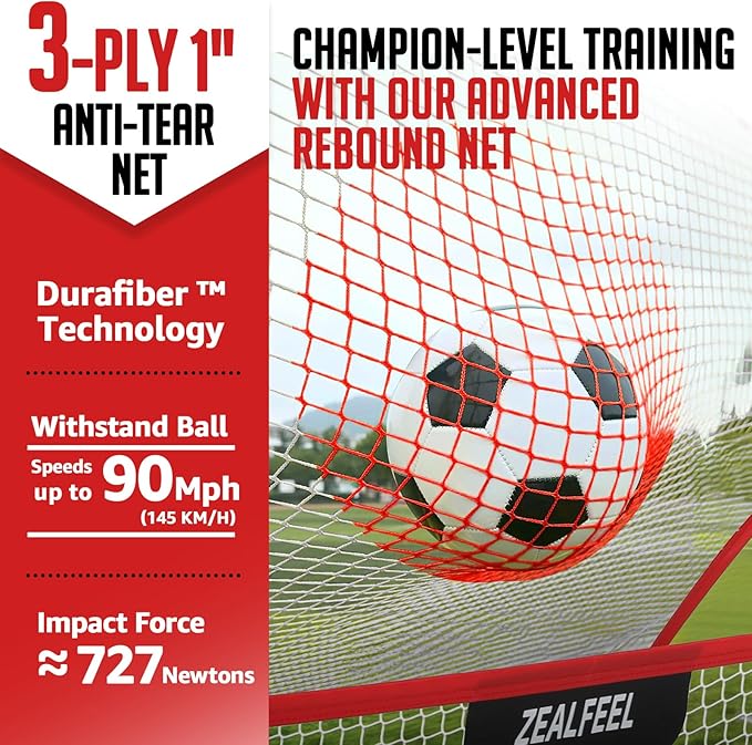 Soccer Rebounder, 2-in-1 Soccer Rebound Net, 6'x4.7' Large Net & 6'x16" Small Net, Soccer Bounce Back Net Practice for Team Volley Passing Solo Training, Football Trainer with Carry Bag Cones