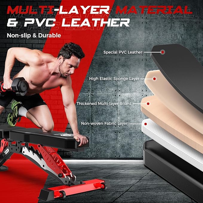 Pooboo Weight Bench, Heavy Duty Bench and 8 Adjustable Positions Workout Bench Press for Home Gym Strength Training