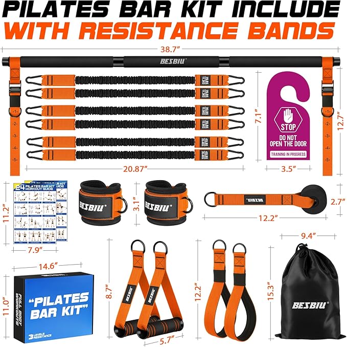 Pilates Bar Kit with Resistance Bands for Working Out, 210lbs Heavy Resistance Bands with Handles, Pilates Equipment with Resistance Band Bar for Men Women, at Home Gym Full Body Workout Equipment