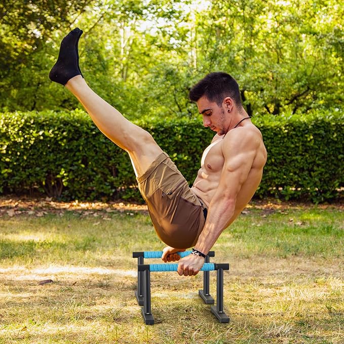 Strength Training Parallettes I-Sit Push Up Bars, Pushup Handles Calisthenics Equipment for Home Workout, Anti-slip Gymnastics Bars, Handstand & Dip Bar for Outdoor Exercise