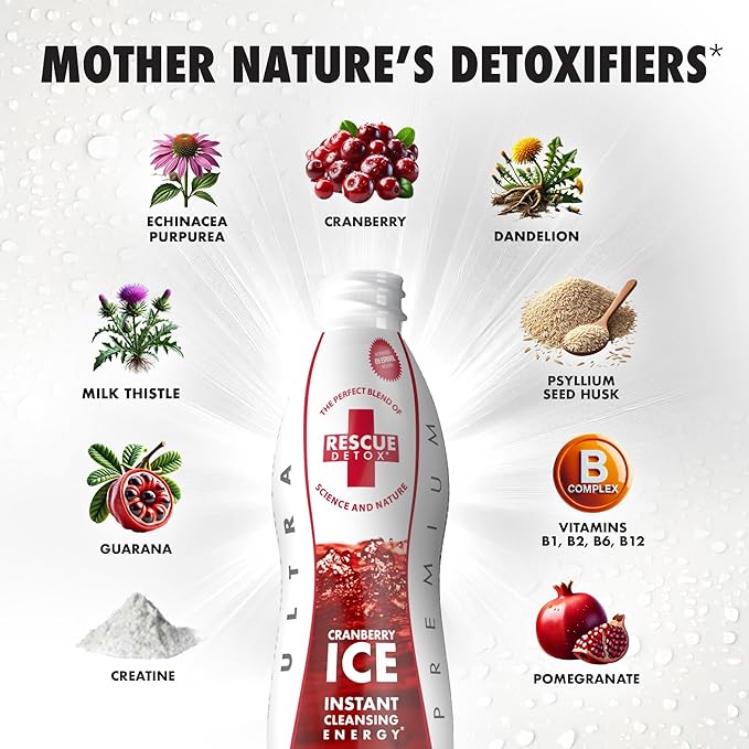Rescue Detox ICE - Cranberry Flavor - 17oz | Works in 90 Minutes Up to 5 Hours