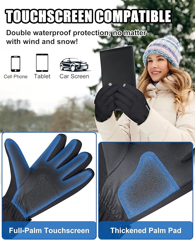 Waterproof Winter Ski Gloves Thermal -10F°, 3M Thinsulate Thick Warm Gloves, Windproof Touch Screen Snow Gloves