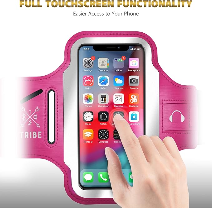 TRIBE Running Phone Holder Armband. iPhone & Galaxy Cell Phone Sports Arm Bands for Women, Men, Runners, Jogging, Walking, Exercise & Gym Workout. Fits All Smartphones. Adjustable Strap, CC/Key Pocket