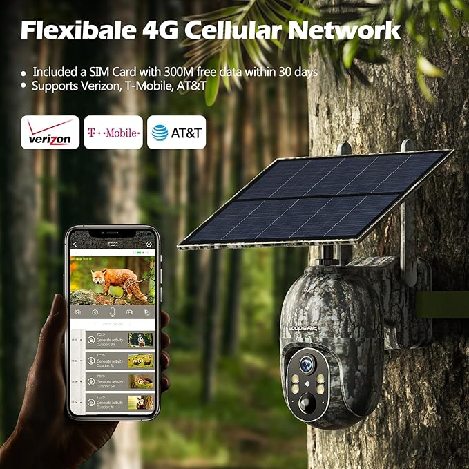 VOOPEAK Cellular Trail Camera, 2.5K Trail Cameras with Color Night Vision, Built-in SIM Card Live Streaming Pan 355ยฐ Tilt 90ยฐ Game Camera Solar Powered Motion Activated No WiFi Needed