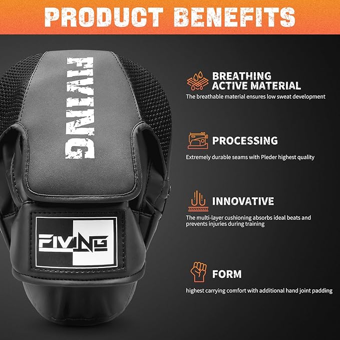 Boxing Pads for Men, Women, & Kids, Leather Focus Mitts for Martial Arts, Boxing Training, Curved Punch Mitts for Karate, Kickboxing,Muay Thai, Taekwondo