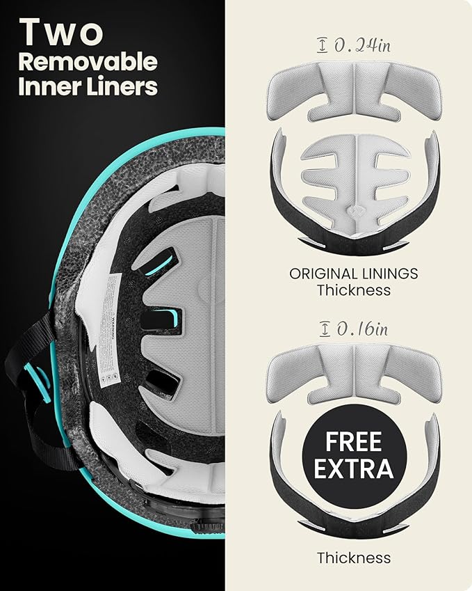 OutdoorMaster Skateboard Cycling Helmet - Two Removable Liners Ventilation Multi-Sport Scooter Roller Skate Inline Skating Rollerblading for Kids, Youth & Adults