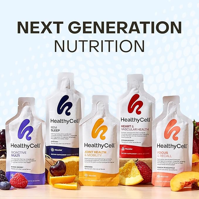 Healthycell Calm Mood Daily Liquid Supplement - Cortisol Manager & Mood Support Supplement for Stress with Ashwagandha, L-Theanine, Magnesium, 5-HTP, GABA & Saffron - 14 Gel Packs