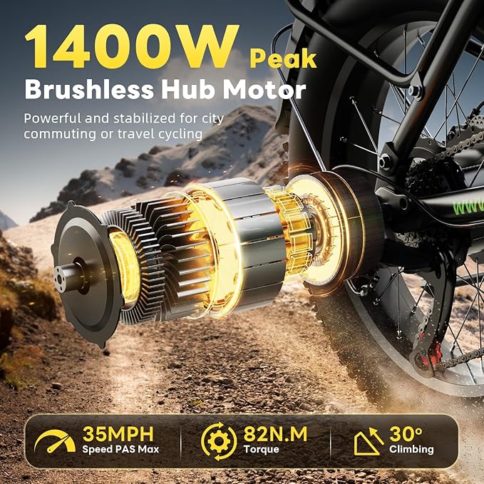 Electric Bike for Adults 1400W Peak, 48V 20AH(960WH) Removable Battery, 20"x4" Fat Tire Full Suspension 80 Miles Range Step-Thru 30+MPH Hunting Ebike, 7-Speed Dual Brakes Electric Bicycle