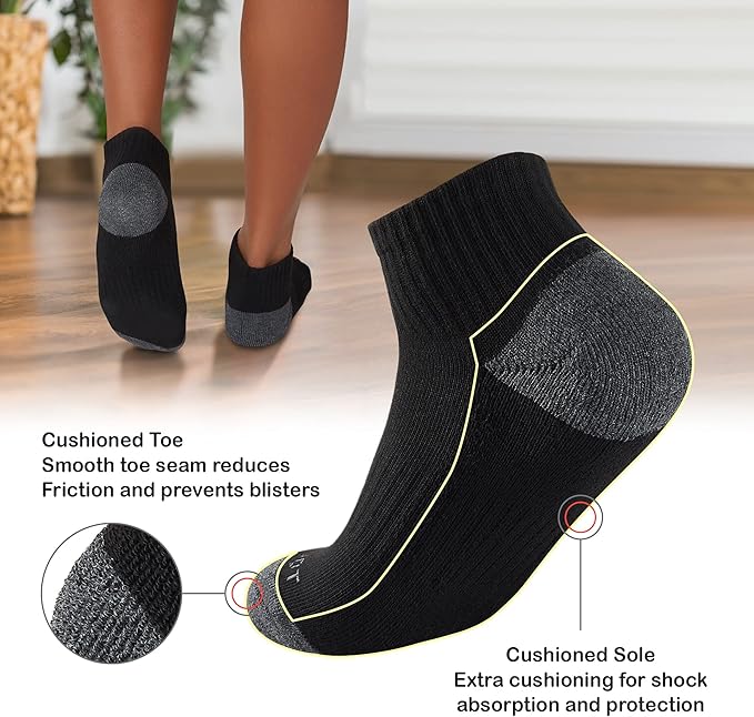 MONFOOT Men's/Women's 6 Pairs Daily Cushion Comfort Fit Performance Quarter Ankle Socks Multipack