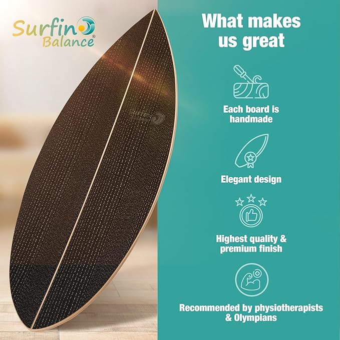 Board - unique board incl. corc roller, corc hemisphere and balance ball - surf balance board - balance training - balance board kids - balance board wood